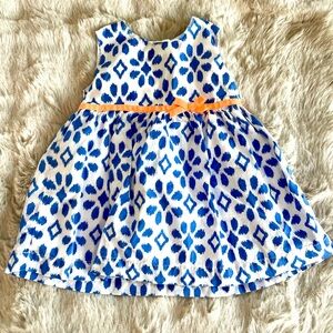 Blue and White Kids Formal Dress with Orange Accent